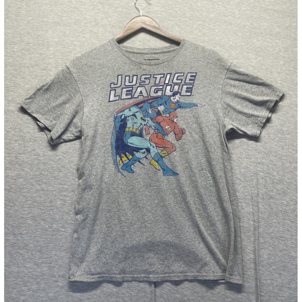 Justice League T Shirt Unisex Medium Gray Graphic Print Batman Superman Flash